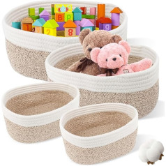 Set of 4 Storage Baskets Cotton Rope Braided Basket Storage Baskets Changing Table Organiser, Stackable Multi-Purpose Organiser Basket for Bathroom, Children's Room, Living Room