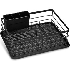 LINFELDT® Dish Drainer Black 43 x 32 cm - Top Dish Basket | Dish Drainer Black - Dish Drying Rack for Sink | Dish Drying Rack Drip Tray Drainer Black