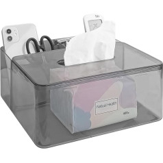 Linkidea Tissue Holder, Face Tissue Box Cover with Storage Organiser, Napkin Dispenser, Multifunctional Storage Box for Office, Home, Table, Desk (Grey)