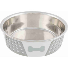 Trixie Animal bowl, metal : Trixie Stainless steel bowl with silicone, 1.4 l|ø 21 cm, white|grey