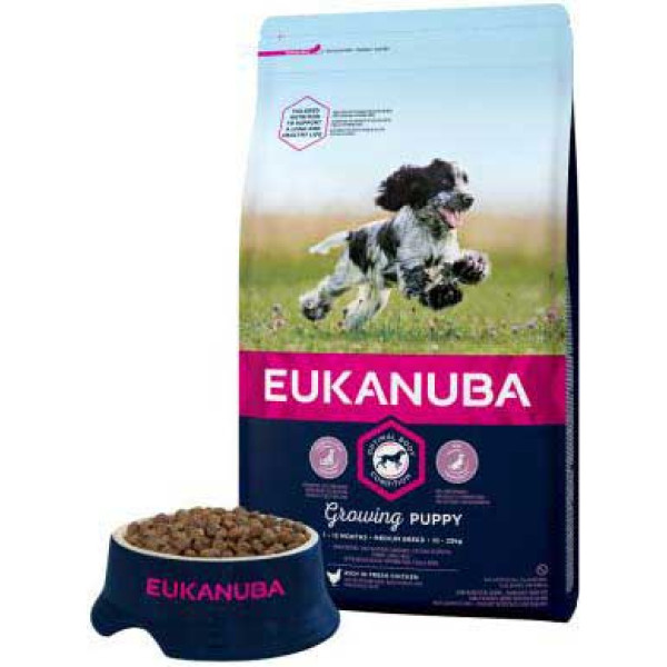 Eukanuba Sausa barība kucēniem - Eukanuba Puppy and Junior Medium Chicken, 2 kg