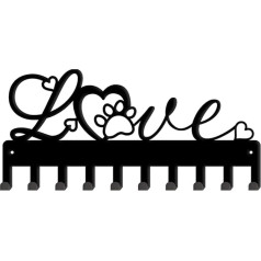 SUPERDANT Love Key Holder Metal 10 Hooks Black Iron Wall Hook Decorative Hook Organiser Rack for Towel Bag Clothes Keys for Hanging Wall Decoration 11.5 x 25 cm