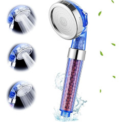 Ionic Filter Filtration Shower Head High Pressure Water Saving 3 Modes Spray Hand Shower for Dry Hair and Skin Spa (Blue)