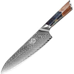 MITSUMOTO SAKARI japāņu nazis 22 cm, profesionāls damaskas virtuves nazis, ar rokām kalts Santoku virtuves nazis (rožkoka rokturis un dāvanu kaste)