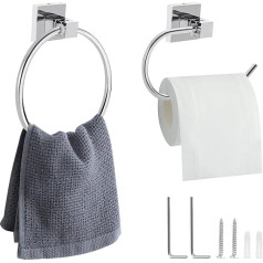 2 Packs Toilet Roll Holder, Toilet Paper Holder, Towel Ring, Stainless Steel, Wall Mounted Toilet Paper Holder, Towel Holder, Bathroom Towel Holder Accessories