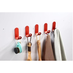 IberAr Self-Adhesive Wall Hooks (Quantity 5) Hooks for Hanging, No Drilling, Towel Width, Bathroom Towel Holder, No Drilling Hooks, for Hanging Wall Hooks (5, Red)