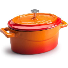 Pentole Agnelli Slowcook Ovaler Schmortopf aus Gusseisen mit 2 Griffen, Orange, 12 cm