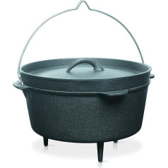 Barbecook Junko Gusseisen Kochtopf Dutch Oven zum Grillen und Schmoren ueber Feuer oder auf dem Grill, Schmortopf mit Dreibein zum Aufstellen ueber eine Feuerschale, 3 litri, schwarz