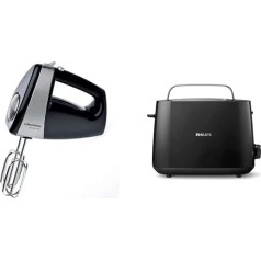 Grundig HM 5040 Premium Hand Mixer (300 Watt), Black/Silver & Philips Toaster - 2 Toast Slots, 8 Levels, Bread Attachment, Defrost Function, Lift Function, Automatic Shut-Off, Black (HD2581/90)