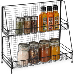 Relaxdays Spice Rack, 2 līmeņi, metāla, virtuves statīvs garšvielām, brīvi stāvošs, garšvielu statīvs, HBT 35 x 40 x 16 cm, melns