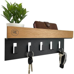 AE GÜNTHER® Wooden Key Holder, Key Holder, Black Steel, Oak Key Holder, Key Organiser with Shelf, Key Holder, Wall Organiser, Key Rack