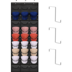 xocome Baseball Cap Holder Foldable Cap Holder Wall with 27 Pockets, Door Back Wall Cap Holder with 3 Metal Hooks Cap Hat Holder Wall