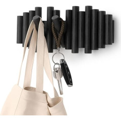 Umbra Picket Coat Hook – Coat Rack and Modern Wall Decoration with 5 Folding Hooks made of Polished Pine Wood, Black