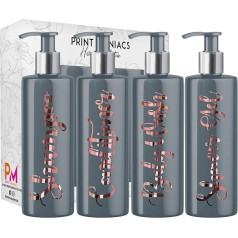 Print Maniacs Grey Mrs Hinch Inspired Personalised 500ml Pump Bottles Bathroom Lotion Kitchen Set Shampoo Conditioner Body Wash (Set of 4 Shower Gel) (Rose Gold)