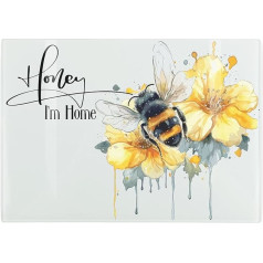 Recipe Small Glass Worktop Saver - Honey Im Home Honey Bee - gluda virtuves dēlīša / darba virsmas glābtājs ar neslīdošām kājām, 28,5 cm x 20 cm