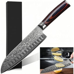 BFYLIN Damaskas nazis Santoku nazis 18 cm Gaļas nazis Ass japāņu nazis, izgatavots no 67 slāņu VG10 Damaskas tērauda asmens, ergonomisks Pakkawood rokturis (Santoku nazis)