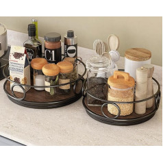 COVAODQ Lazy Susan grozāmā galda organizators, 2 gabali, grozāmā galda garšvielu turētājs, virtuves organizators, 25 cm un 22 cm rotējošais garšvielu turētājs virtuvei (brūns)