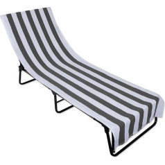 J&M Home Fashions Stripe pludmales atpūtas krēsla dvielis ar iebūvētu augšējo kabatu, 26 x 82 cm, pelēks