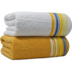 Towelogy® Badetücher, 2er-Set, luxuriös, 100 % ägyptische Baumwolle, ringgesponnen, schnell trocknend und langlebig, Hotelqualität, 70 x 120 cm (Ocker und Weiß, 2)