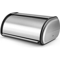 Flexzion - Bread bin holder stainless steel (40 cm) metal with roll-up top lid, storage container for cake rolls, toasts, loafs, pastries, pancakes, biscuits, home kitchen in the restaurant
