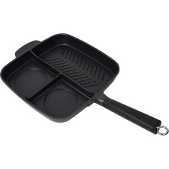 Masterpan Antihaftbeschichtete Grill- und Grillpfanne mit 3 Abschnitten, 28 cm, perfekt für Steak, Bratpfanne, platzsparende Camping-Kochfeldpfanne