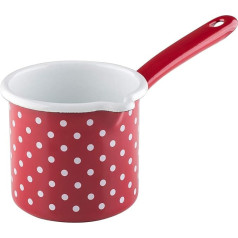 Riess, 0284-077, Sippy Pot ar rokturi 10 0,75 L, Country Dots Red, Diametrs 10 cm, Augstums 10 cm, Ietilpība 0,75 litri, Emalja, Piena trauks, Sarkans/balts, Riess emaljas trauks