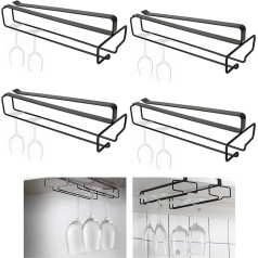 JMIATRY 4 vyno taurių laikiklių rinkinys, pakabinamas vyno taurių laikiklis, 26 x 11,5 cm, taurių laikiklis, pakabinama vyno taurių lentyna virtuvėje, bare, restorane, juoda