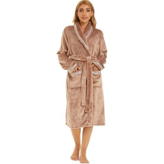 AMYTIS LINGERIE Bathrobe for Women, Female Dressing Gown, Soft Lightweight Plush Sleepwear with Pockets, Sizes S - 3XL, Embroidery coffee