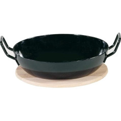 Karl Krüger 1220H Schlemmerpfanne mit Holzteller, 20 cm, Stahlemaille, schwarz, 20cm