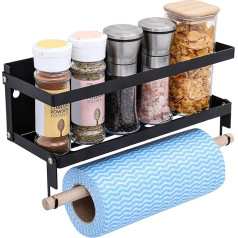 Belle Vous Kitchen Shelf Wall Set Made of Iron with Kitchen Roll Holder & Shelf - Holds 8 kg - Hanging Kitchen Shelf, Quick to Clean & with 2 Removable Hooks - For Kitchens, Bathrooms & Workbench