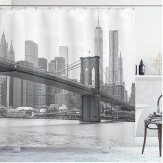 ABAKUHAUS New York Brooklyn Bridge USA Shower Curtain, водонепроницаемая непрозрачная с 12 кольцами, долговечная, устойчивая к бактериям и плесени, 175 x 180 см, серо-бе