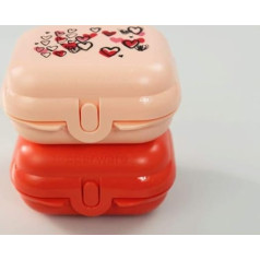 Tupperware Mini-Twin to Go Valentīna diena Sarkans / rozā 1 izmēra pusdienu kaste Kindi (2) 35800