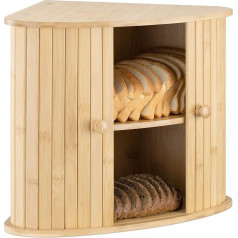 Navaris Bamboo Corner Bread Bin - Corner Bread Bin Two Levels - Wooden Bread Box - Box for Kitchen - XL Bread Basket 35 x 35 x 35 cm - Storage Cabinet