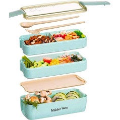 Japāņu Bento Box pusdienu kaste, 3-in-1 nodalījums, Bento pusdienu kaste, ēdiena sagatavošanas konteiners ar dakšiņu, karoti, karoti