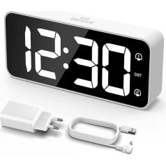 LATEC digitālais modinātājs, LED digitālais modinātājs ar 2 modinātājiem, Snooze, digitālais pulkstenis ar USB lādēšanas portu, 0-100% spilgtuma reostats, 90-120dB modinātāja skaļums, 8 zvana signāli, 12/24H, barošanas no elektrotīkla