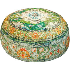 Mandala Life ART Puf Stool Round Green Large XXL sēdekļa spilvens Joga meditācijai, jogai un boho šiks Liels grīdas spilvens Austrumu sēdekļa spilvens Kāju taburete 100% kokvilna Neaizpildīts 60 x 20 cm