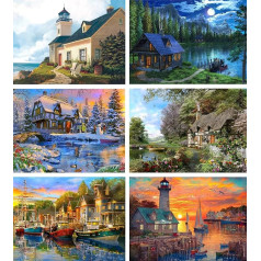Diamond Painting Diamond Daiming Dimonds 6 Pieces Landscape Gifts for Women Painting by Numbers Adults Children Accessories Decoration Living Room Balcony Room Bedroom Dimondpaint Set DIY 40 x 30 cm