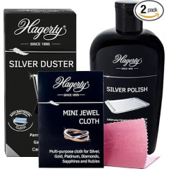 Hagerty Silver Polish Argentery šķidrais tīrīšanas līdzeklis - 250 ml pudele + sudraba putekļu lupatiņa sudraba un metālu tīrīšanai ar sudraba pārklājumu 55 x 35 cm