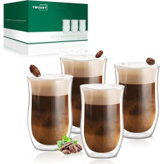 4 Pack Latte Macchiato glāzes 350 ml divstūra termiskās kafijas glāzes divstūra termiskās Latte glāzes Cappuccino glāzes Stikls Handmade kafijas stikla komplekts