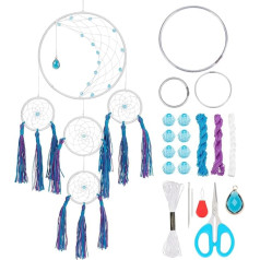 BEUNITONE DIY DIY Mond Träumen Fänger Kit Blau Traumfänger Kit Halb Kreis Träumen Fänger Mauer Hängend Kit Mit Quaste Anweisung Zum Schlafzimmer Hochzeit Party