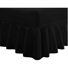 Divine Textiles LUXURY EXTRA DEEP RUFFLED FITTED SHEET 4FT SMALL DOUBLE BLACK