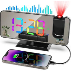 zerotop 7,4 collu projekcijas modinātājs Radio modinātājs ar projekcijas modinātāju Digitālais modinātājs guļamistabai Digitālais modinātājs ar LED displeju, 5 dimmeri, USB lādētājs, 12/24H, Snooze, digitālais pulkstenis,