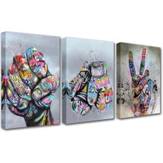 Walarky Graffiti Decoration, Fist, Inspirational Finger, Pictures, Colourful Gloves, Artwork, Abstract, Banksy, Painting, Nordic Artwork for Living Room