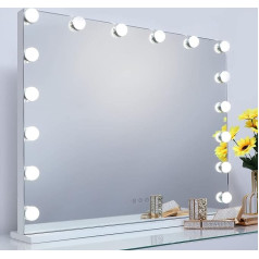 iCREAT Hollywood Vanity Mirror with Lighting for Dressing Table Mirror with Light 16 Dimmable LED Bulbs 3 Colour Temperature USB Table Mirror Vanity Mirror 70 x 55 cm White