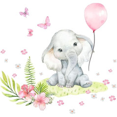 Little Deco DL892-4 Sienas uzlīme Bērnu istaba Girl Baby Elephant Safari Sienas uzlīme Dzīvnieki Playroom Sienas dekorēšana Balon Baby Room Sienas attēls bērniem