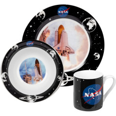 NASA brokastu komplekts bērniem - Rocket - Porcelāna trauku komplekts no 3 daļām - šķīvis, bļoda un krūze