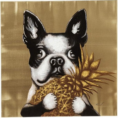 Kare Design Picture Touched Dog with Pineapple, daudzkrāsains, audekla glezna, suns, akrila krāsas, audekls, egles koka rāmis, ar rokām apgleznotas detaļas, 80 x 80 x 4 cm (v x platums x dziļums)