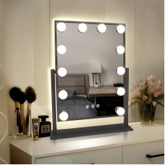 TUREWELL Hollywood Makeup Mirror with Lights, Large Illuminated Cosmetic Mirror with 3 Color Lights and 12 Dimmable LED Bulbs, Smart Touch Control Screen and 360 Degree Rotation