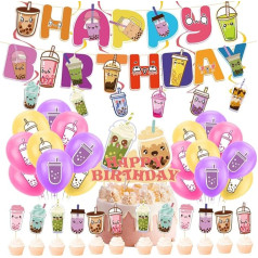 Bubble Tea Party Dekorācijas Boba Tea Birthday Party Piegādes ietver Boba Tea Birthday Banner Cake Topper Cupcake Toppers Balloons Spirāles Boba Tea Party Dekorācijas Party Favours