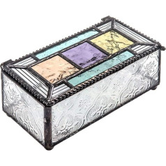 J Devlin Stained Glass Decorative Jewellery Box Turquoise Blue Purple Green Peach - Box 864